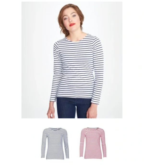 Sol's 01403 Ladies Marine Long Sleeve Stripe Tee Shirt